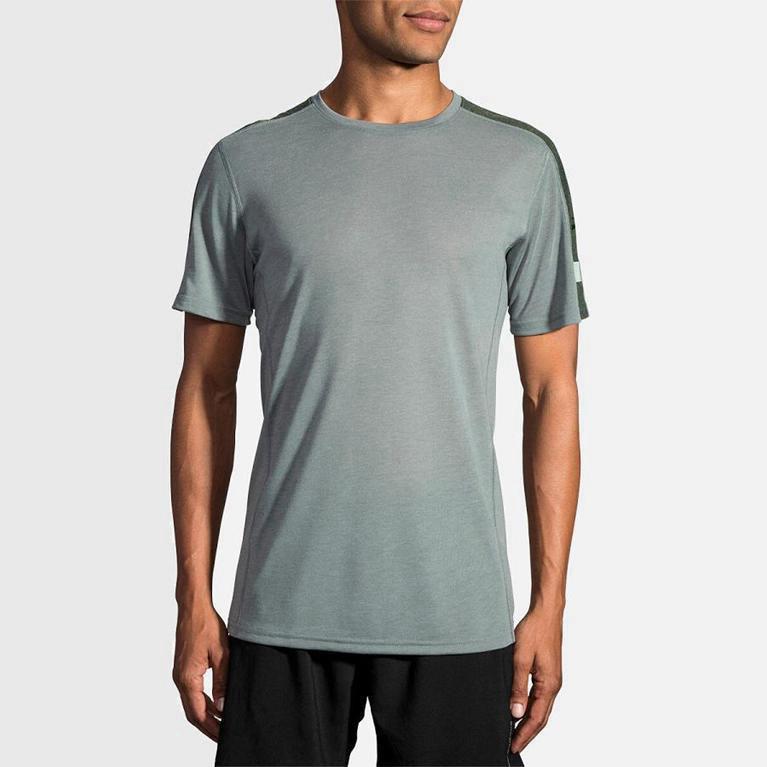 Brooks Distance Mens Short Sleeve Running Shirt Ireland Grey (CRUL-63807)